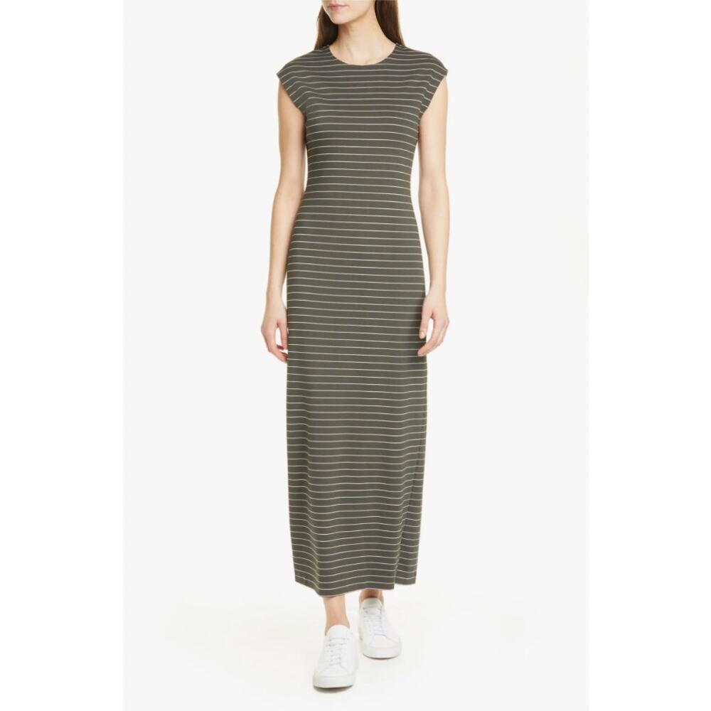 Club Monaco Women's Green & Cream Stripe Polished Ponte Maxi Dress Size 6